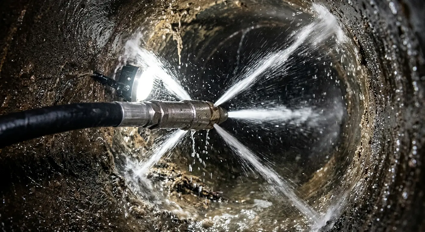 High-pressure hydro jetting nozzle cleaning sewer pipe for Storm Drain Cleaning in Fort Morgan